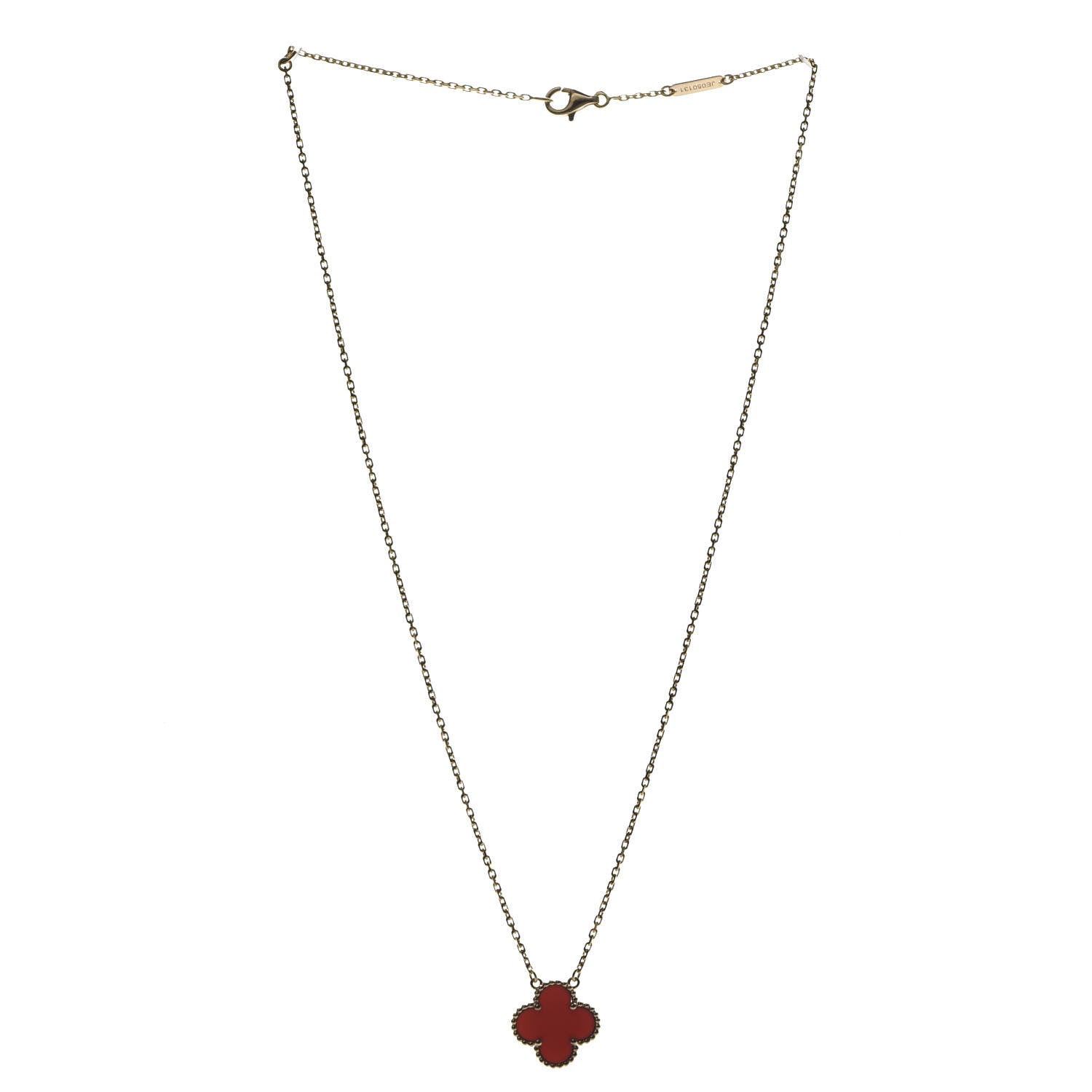 Van Cleef & Arpels 18K Yellow Gold Carnelian Vintage Alhambra Pendant Necklace 2 of 5