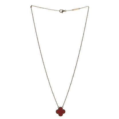 Van Cleef & Arpels 18K Yellow Gold Carnelian Vintage Alhambra Pendant Necklace 2 of 5