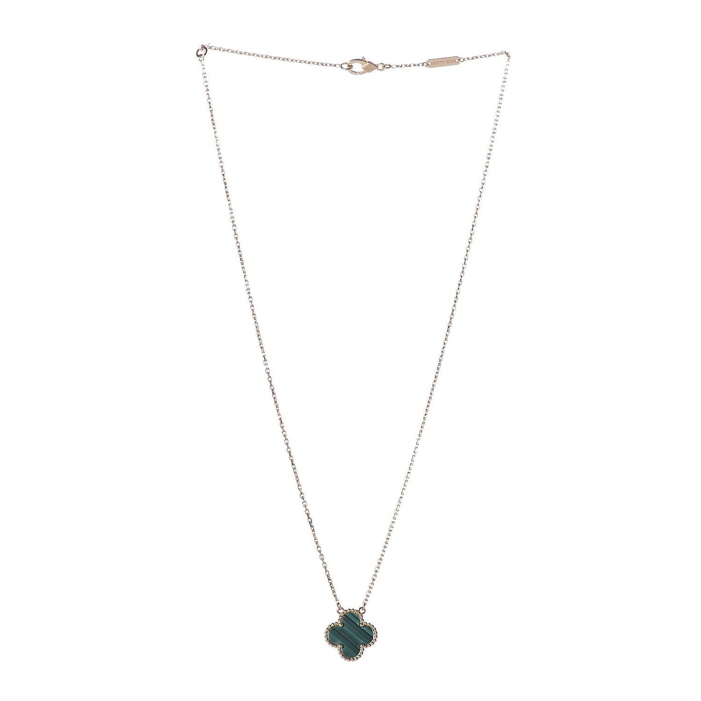 18K Yellow Gold Malachite Vintage Alhambra Pendant Necklace