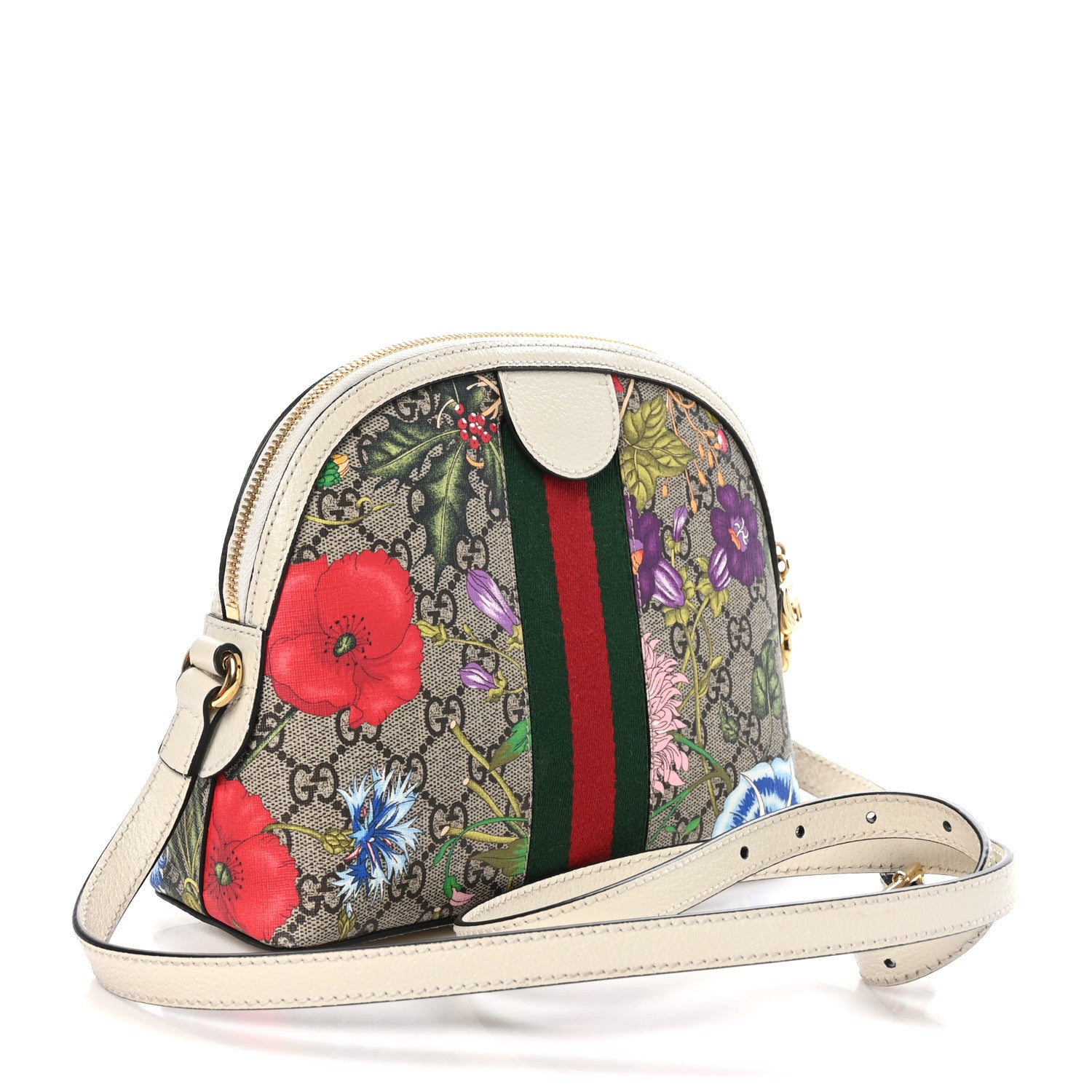 Gucci GG Supreme Monogram Flora Web GG Small Ophidia Dome Shoulder Bag White 3 of 11