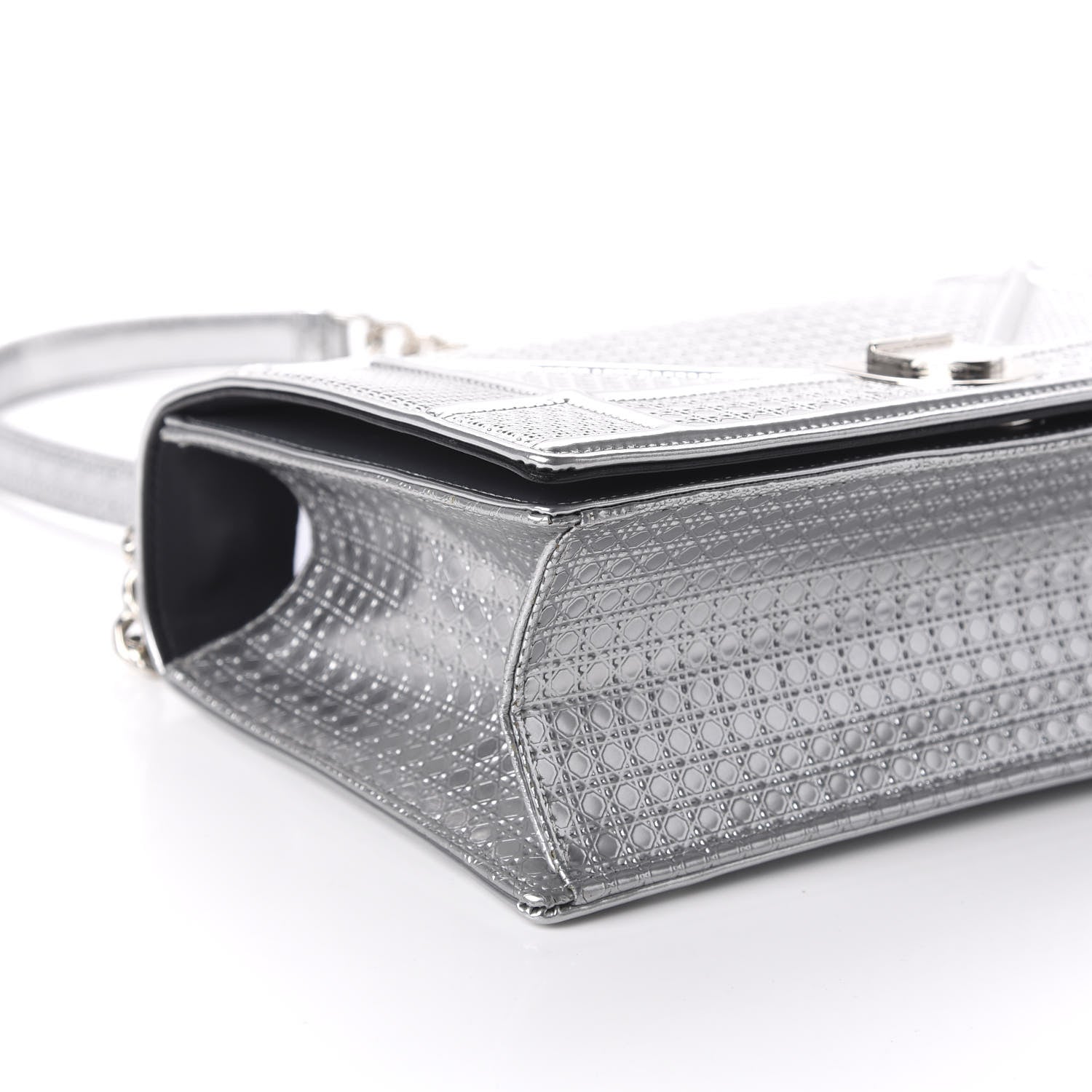 Christian Dior Metallic Patent Micro-Cannage Medium Diorama Flap Bag Silver 6 of 9