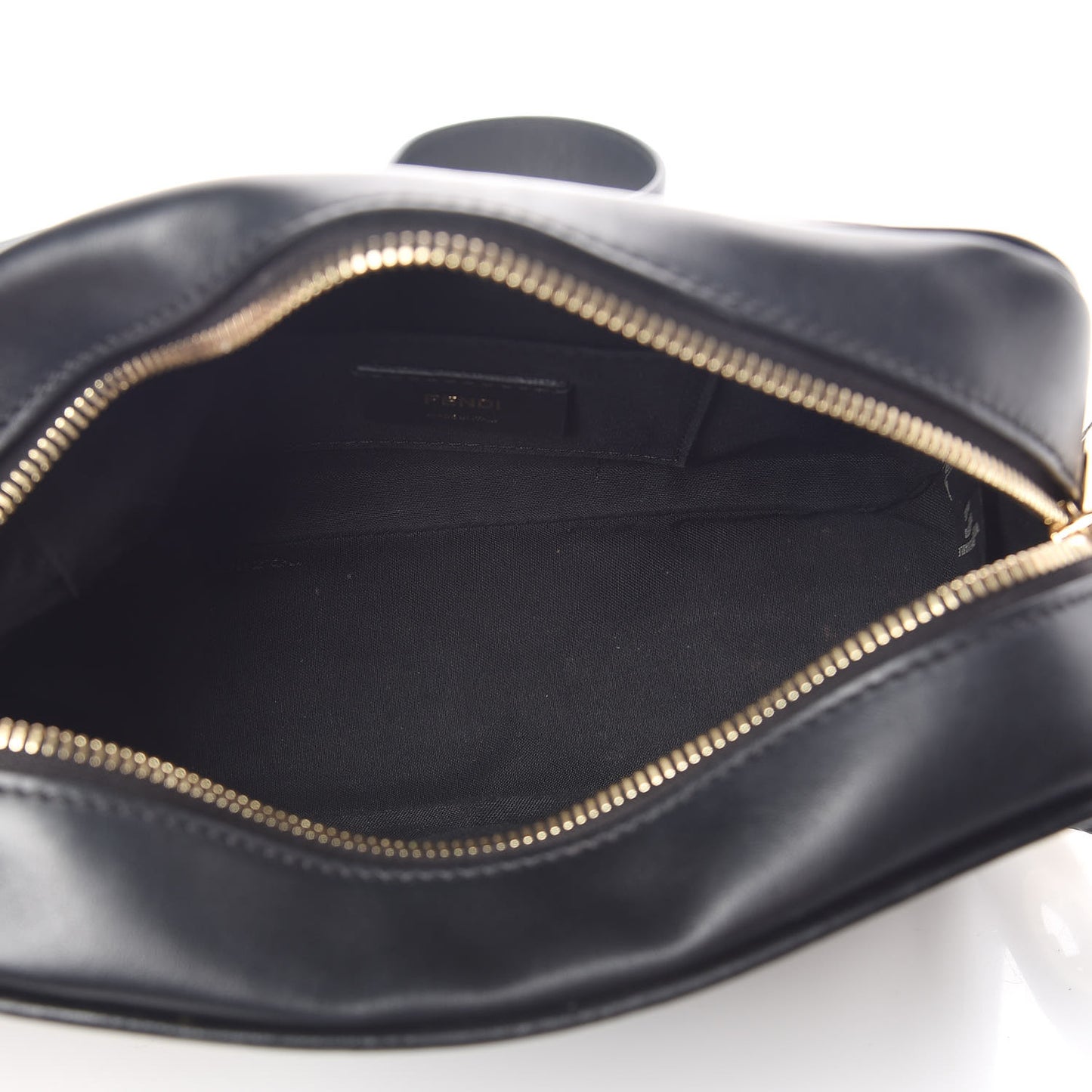 Glazed Fabric Vitello Century F is Fendi FF 1974 Stamp Patch Camera Case Mogano Panna Black