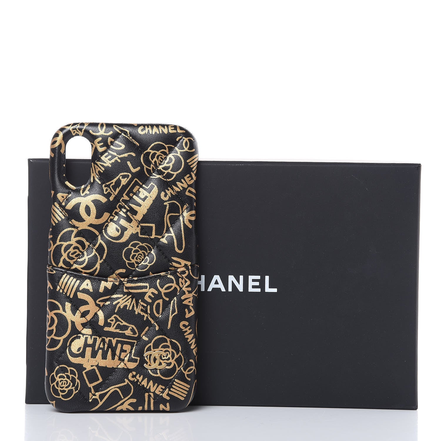 Chanel Lambskin Quilted iPhone X Coco Tech Egyptian Graffiti Case Black Gold 8 of 8