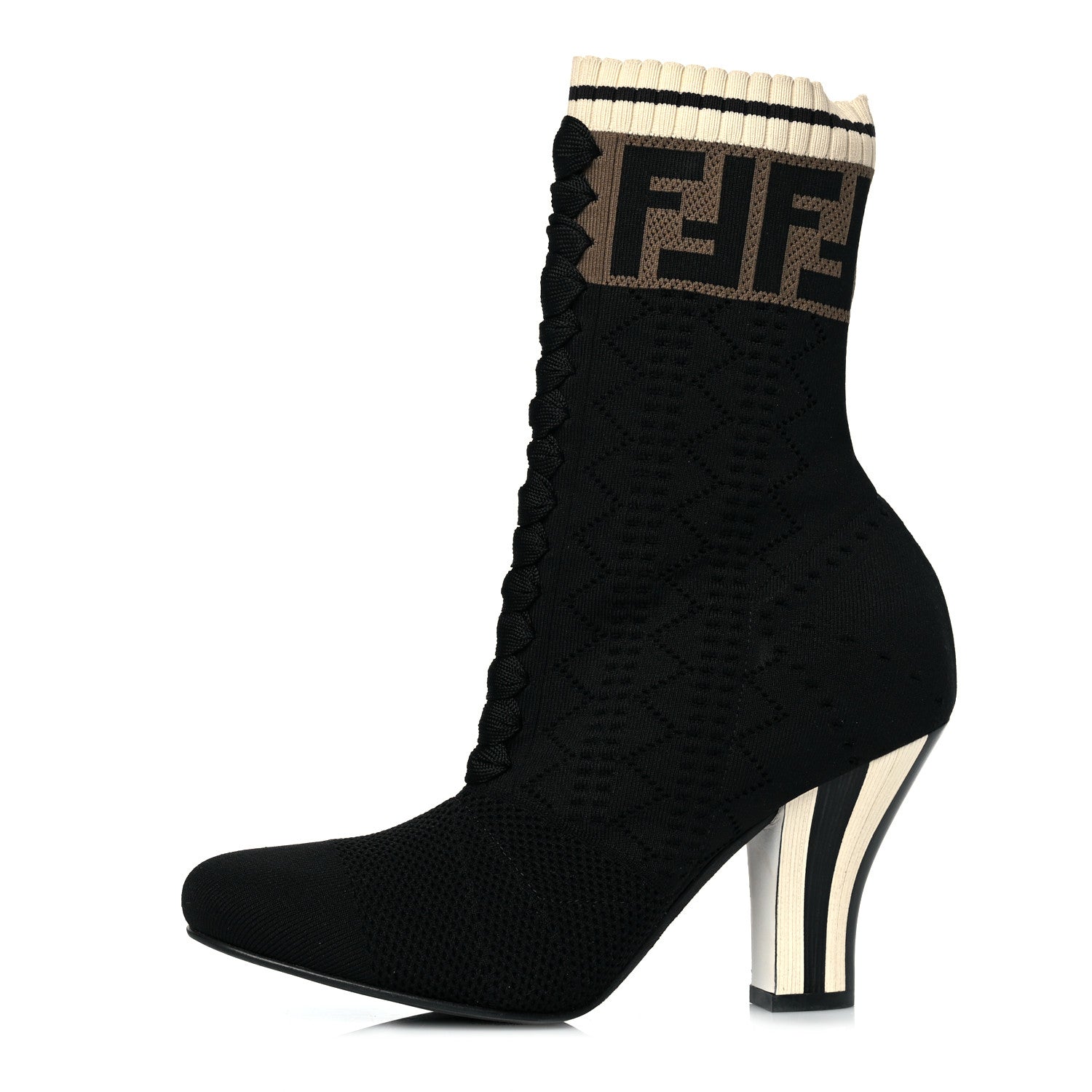 Fendi Stretch Fabric FF Reloaded Openwork Rockoko Sock Boots 36.5 Black Tobacco Marino 1 of 7