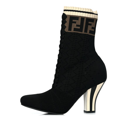 Fendi Stretch Fabric FF Reloaded Openwork Rockoko Sock Boots 36.5 Black Tobacco Marino 1 of 7