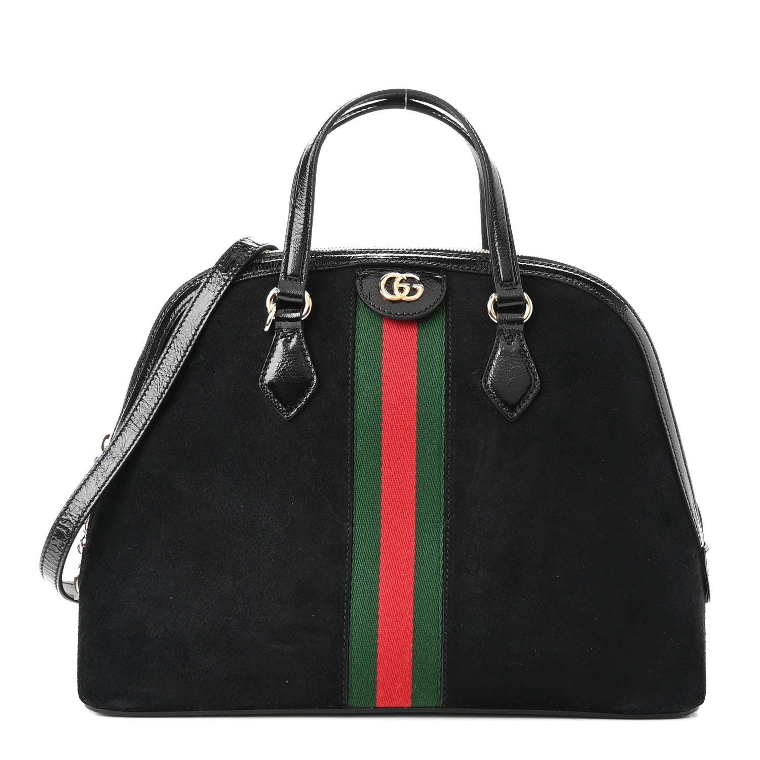 Gucci Suede Patent GG Web Medium Ophidia Top Handle Dome Bag Black 1 of 8