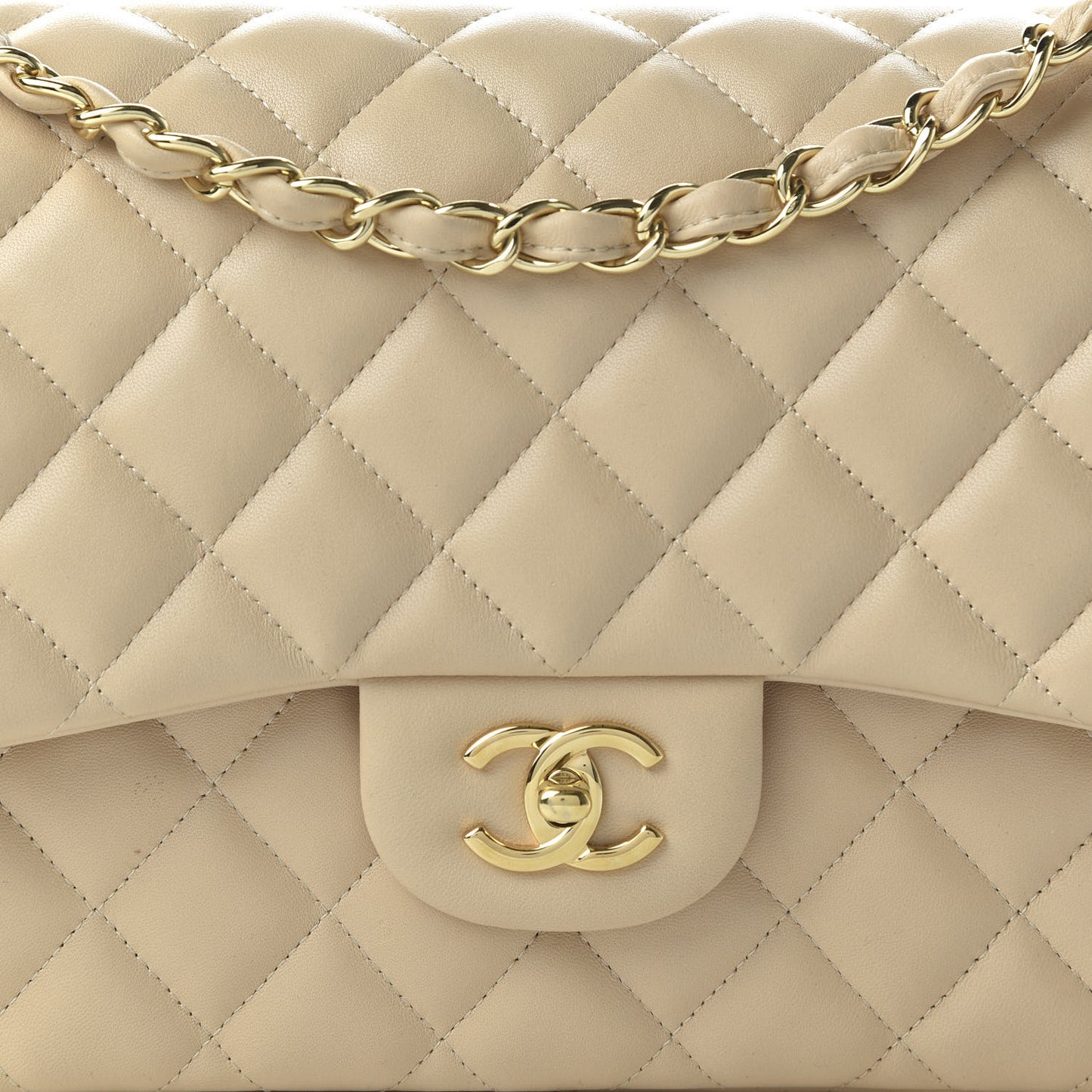 Lambskin Quilted Jumbo Double Flap Beige Clair