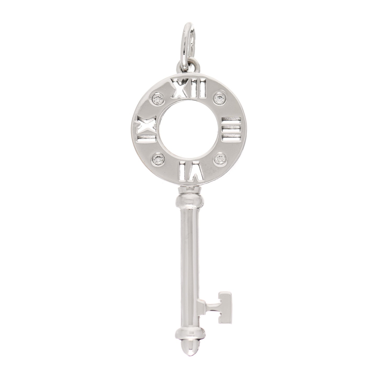 18K White Gold Diamond Atlas Pierced Key Pendant