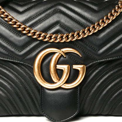 Gucci Calfskin Matelasse Medium GG Marmont Shoulder Bag Black 10 of 12