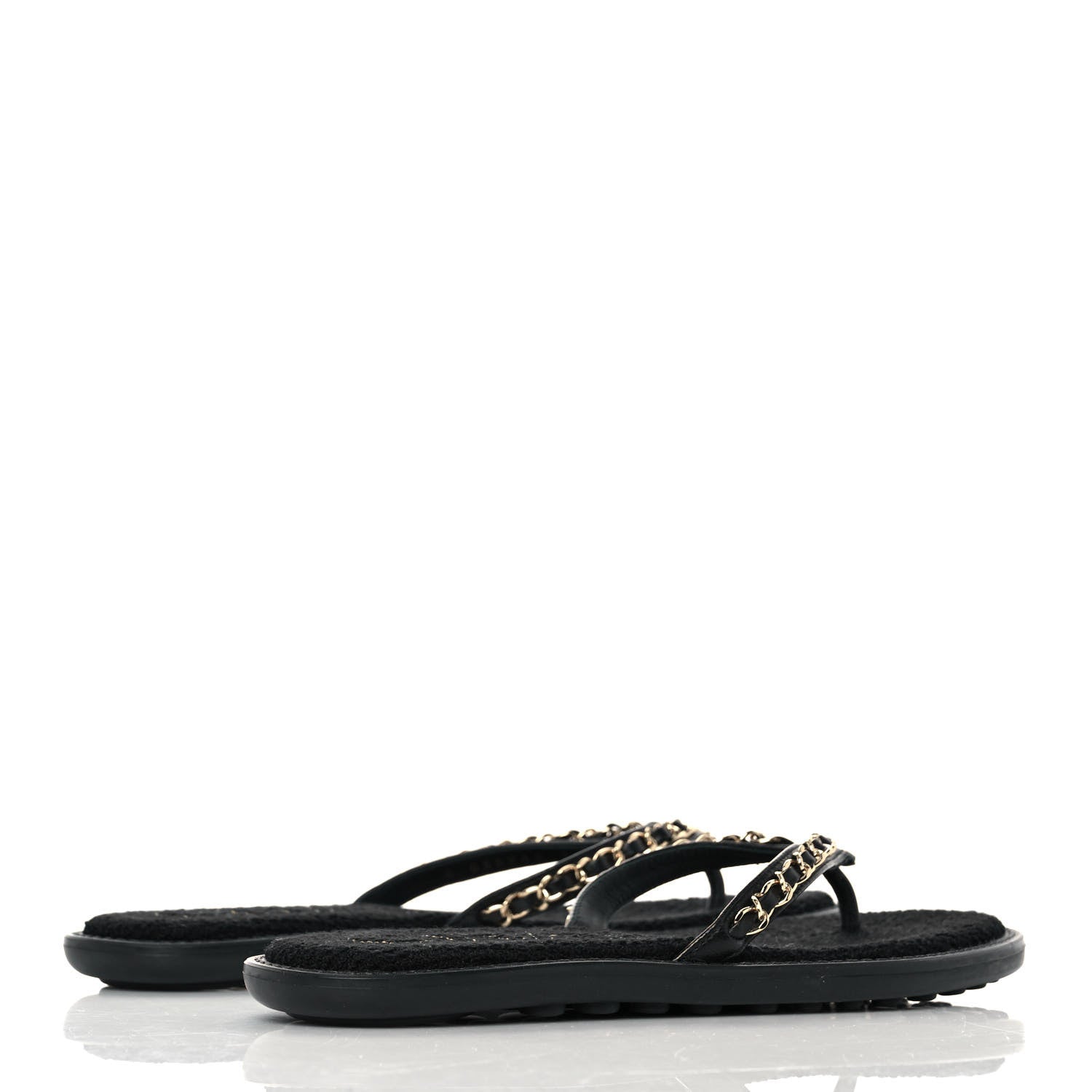 Chanel Lambskin CC Chain Thong Sandals 37 Black 4 of 8
