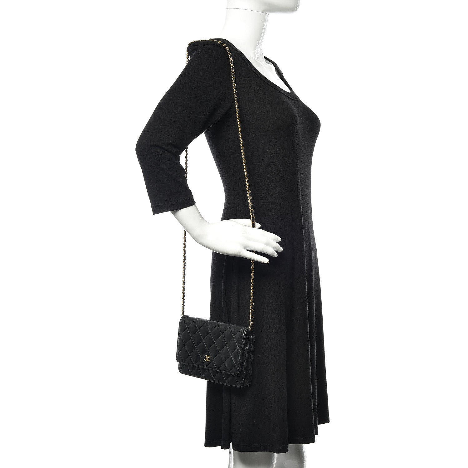 Chanel Lambskin Quilted Wallet On Chain WOC Black 2 of 12