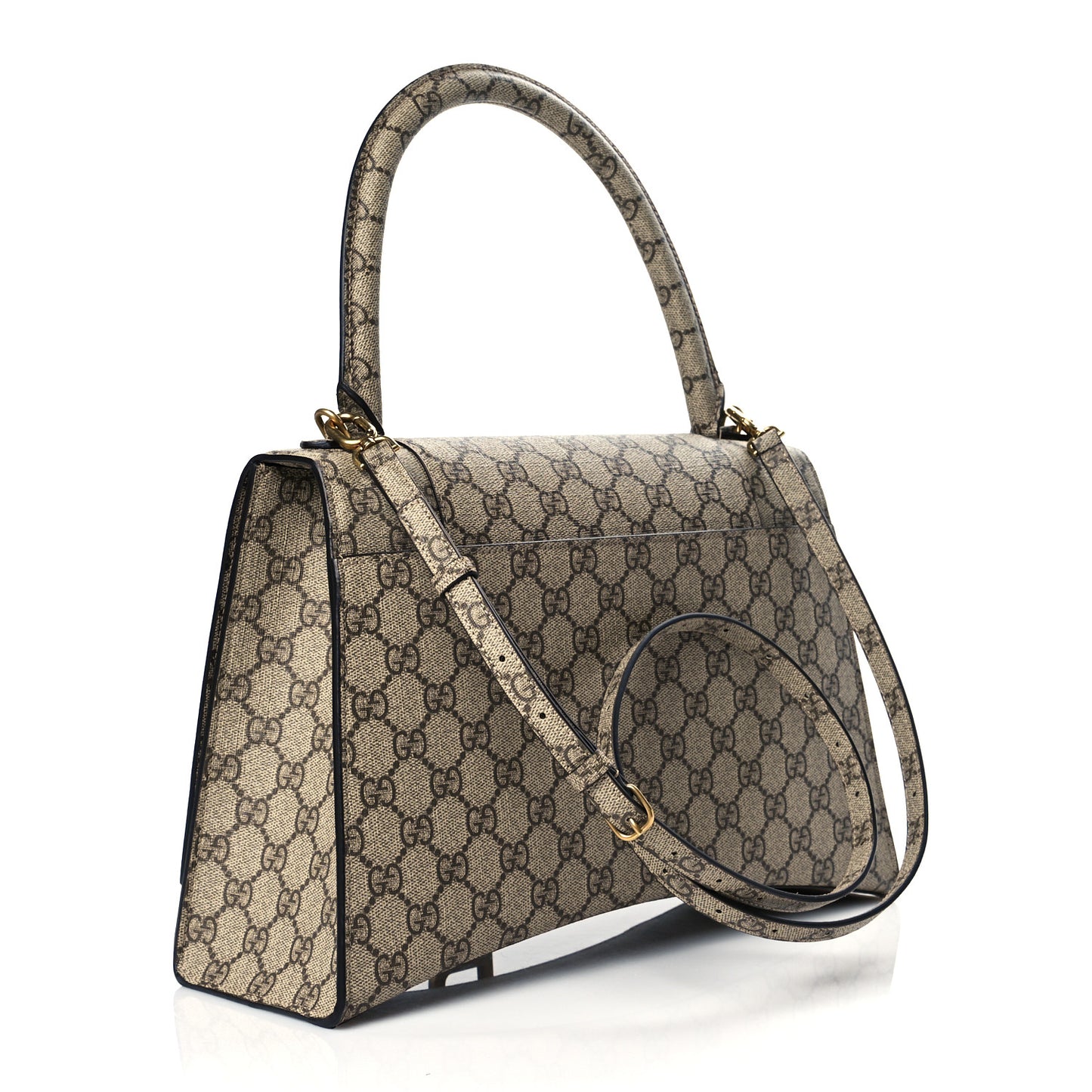 X GUCCI GG Supreme Monogram Medium Hourglass Top Handle Bag Beige Ebony