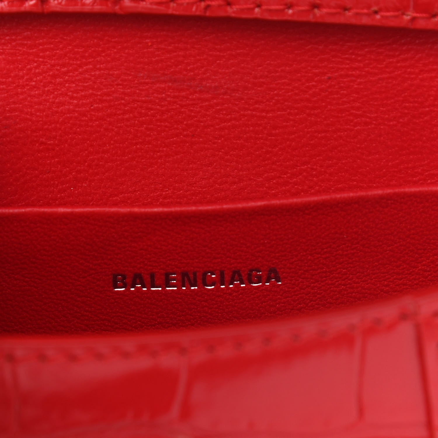 Balenciaga Shiny Calfskin Tonal B Crocodile Embossed Hourglass Top Handle Bag Mini Bright Red 9 of 11