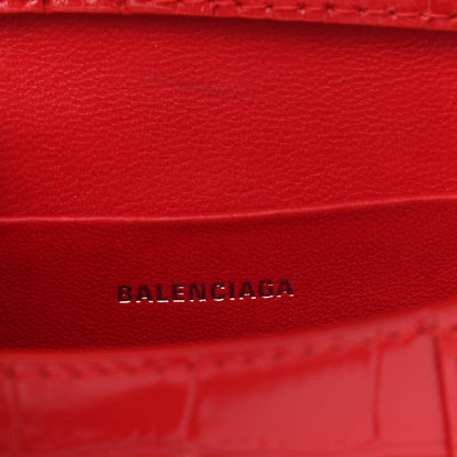 Balenciaga Shiny Calfskin Tonal B Crocodile Embossed Hourglass Top Handle Bag Mini Bright Red 9 of 11