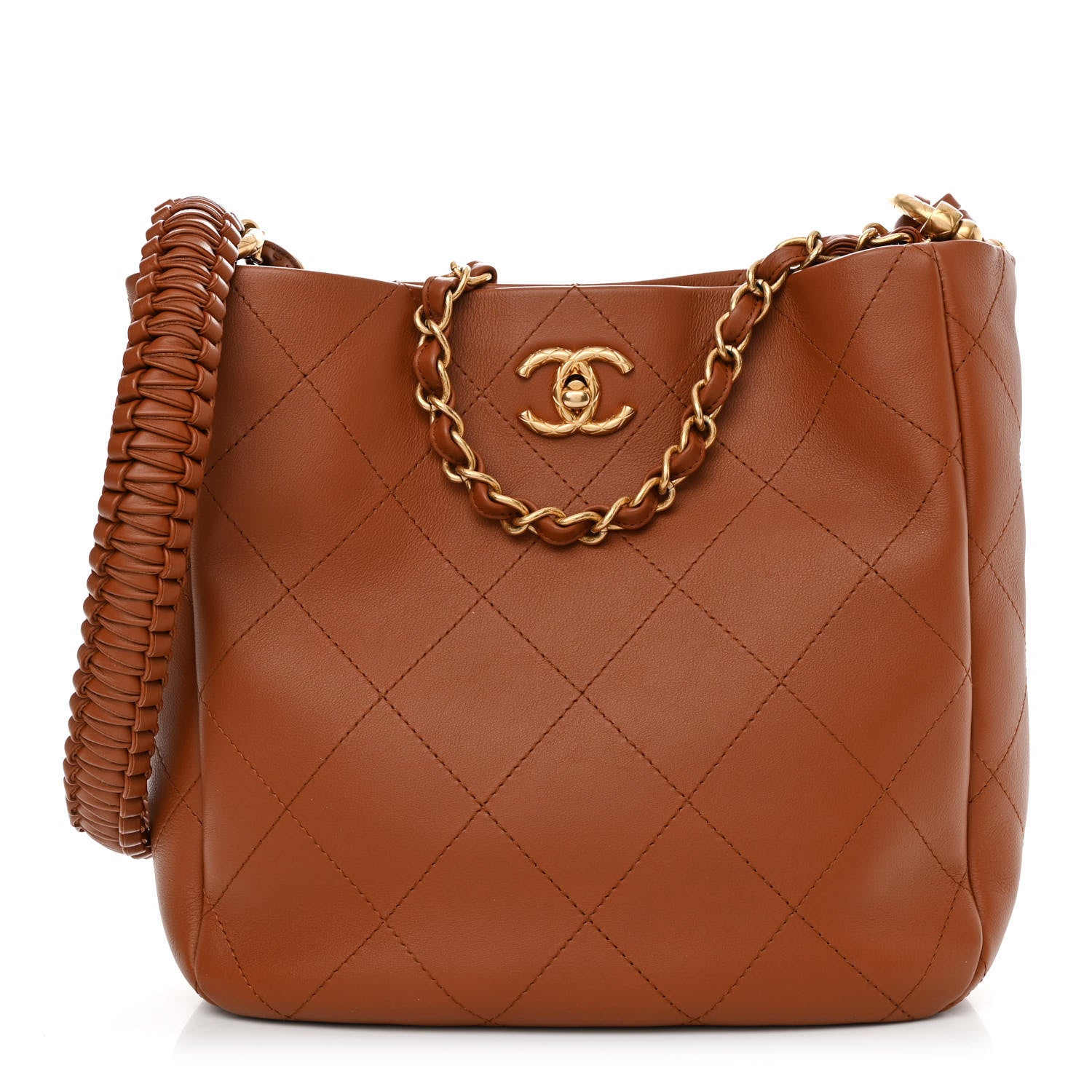 Chanel Calfskin Quilted Braided Handle Chain Hobo Brown 1 of 11
