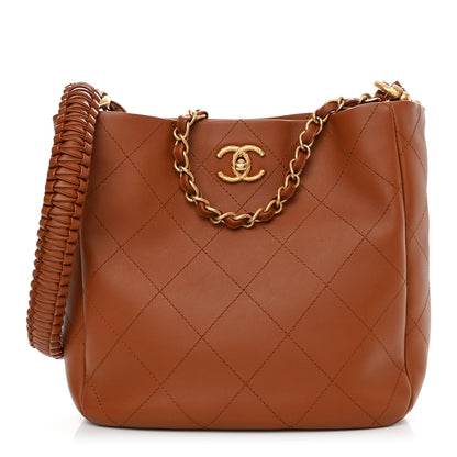 Chanel Calfskin Quilted Braided Handle Chain Hobo Brown 1 of 11