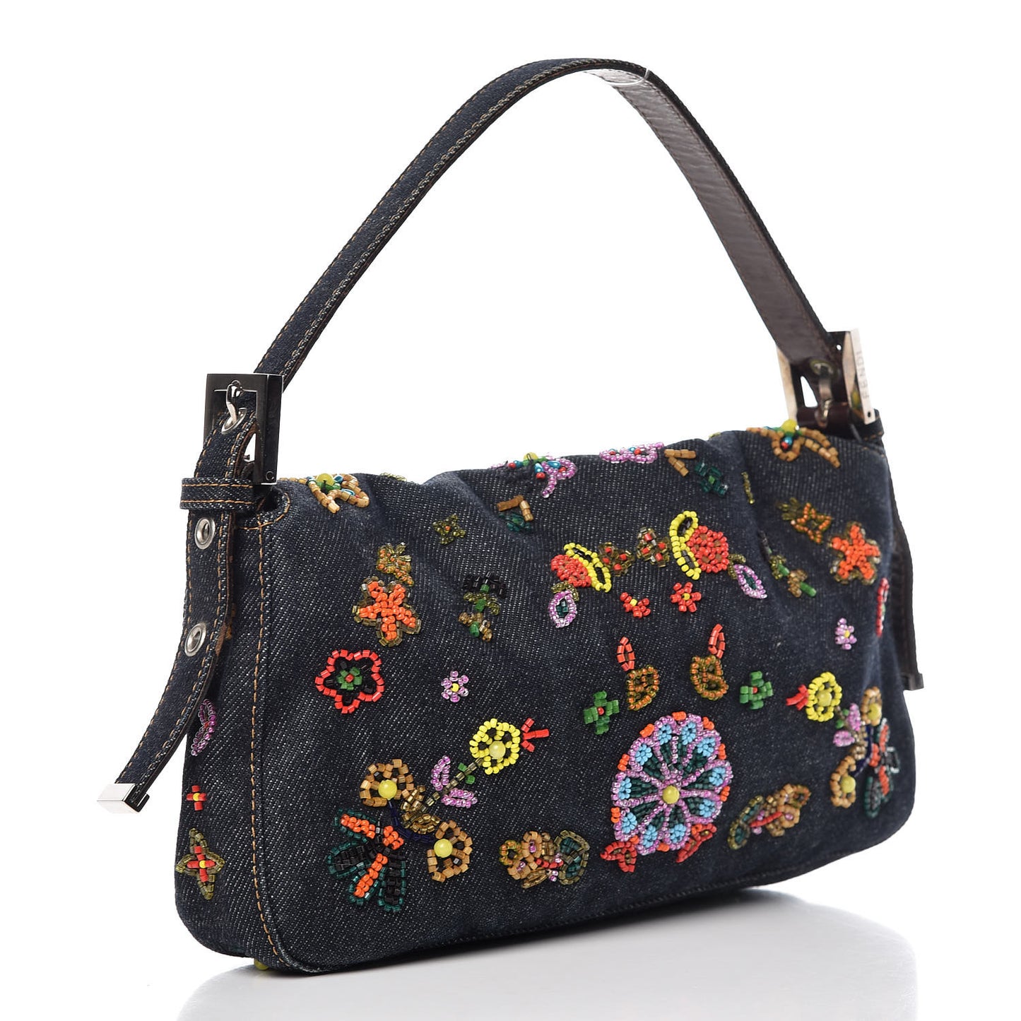 Denim Ricami Beaded Baguette Blue