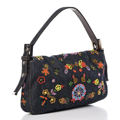 Fendi Denim Ricami Beaded Baguette Blue 3 of 14