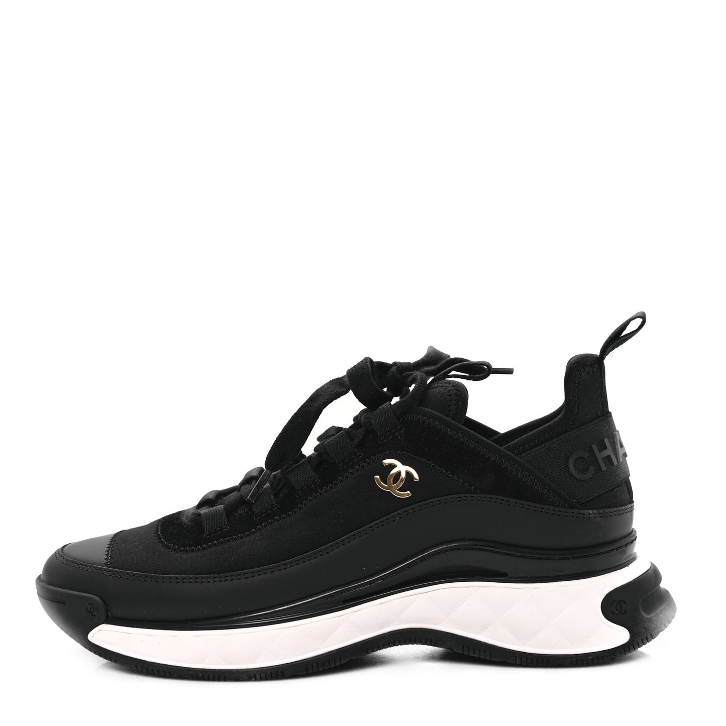 Velvet Calfskin Mixed Fibers CC Sneakers 39 Black