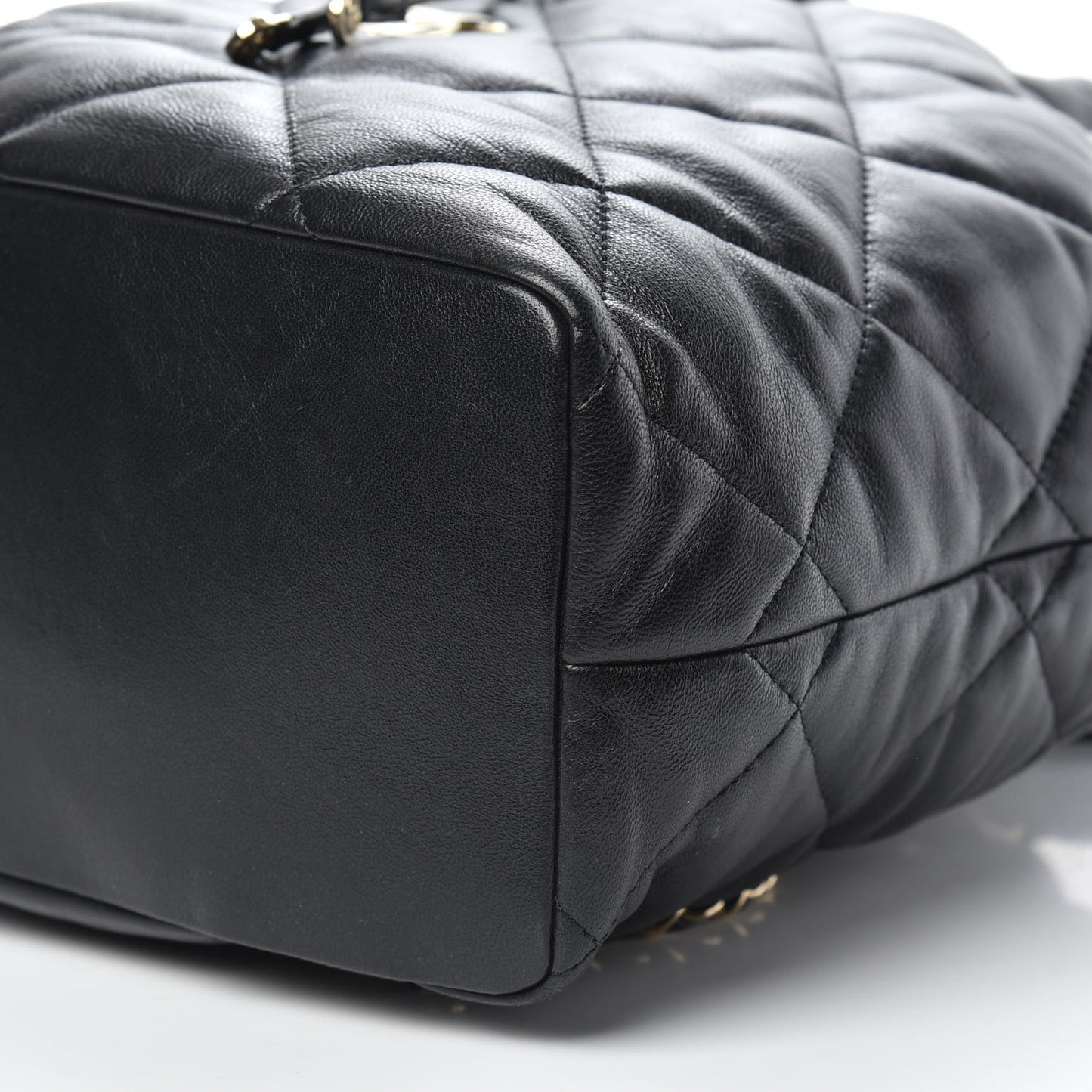 Lambskin Quilted Drawstring Backpack Black