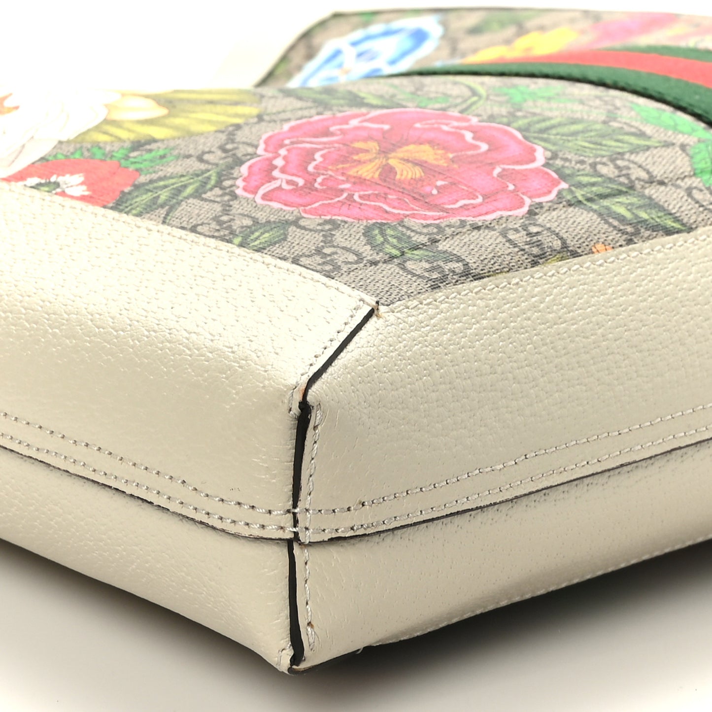 GG Supreme Monogram Flora Web Ophidia Vertical Shopping Tote White