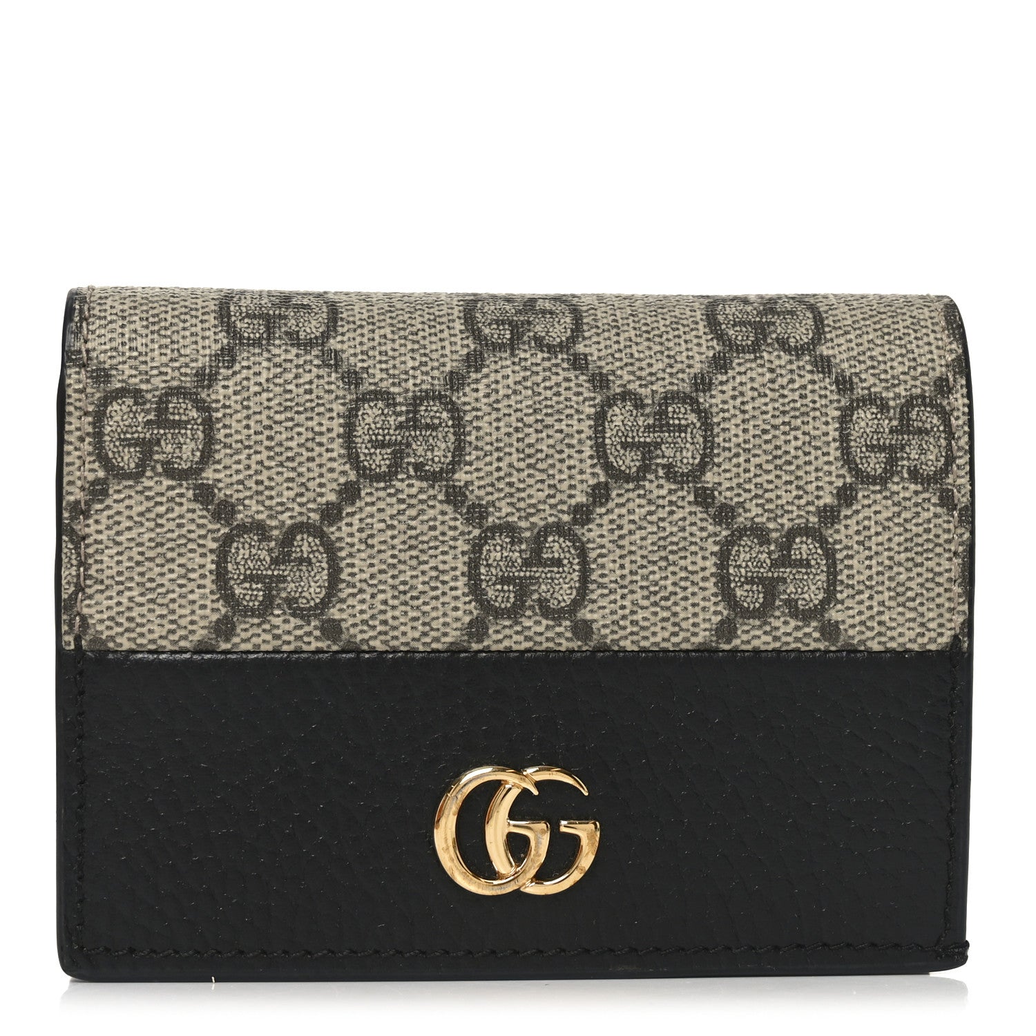 Gucci Dollar Calfskin GG Supreme Monogram GG Marmont Card Case Black Beige Ebony 1 of 9