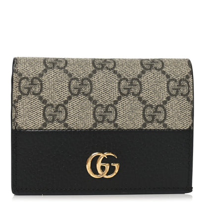 Gucci Dollar Calfskin GG Supreme Monogram GG Marmont Card Case Black Beige Ebony 1 of 9