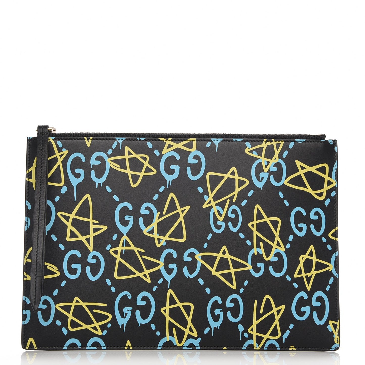 Calfskin GucciGhost Print Pouch Black New Acquamarine