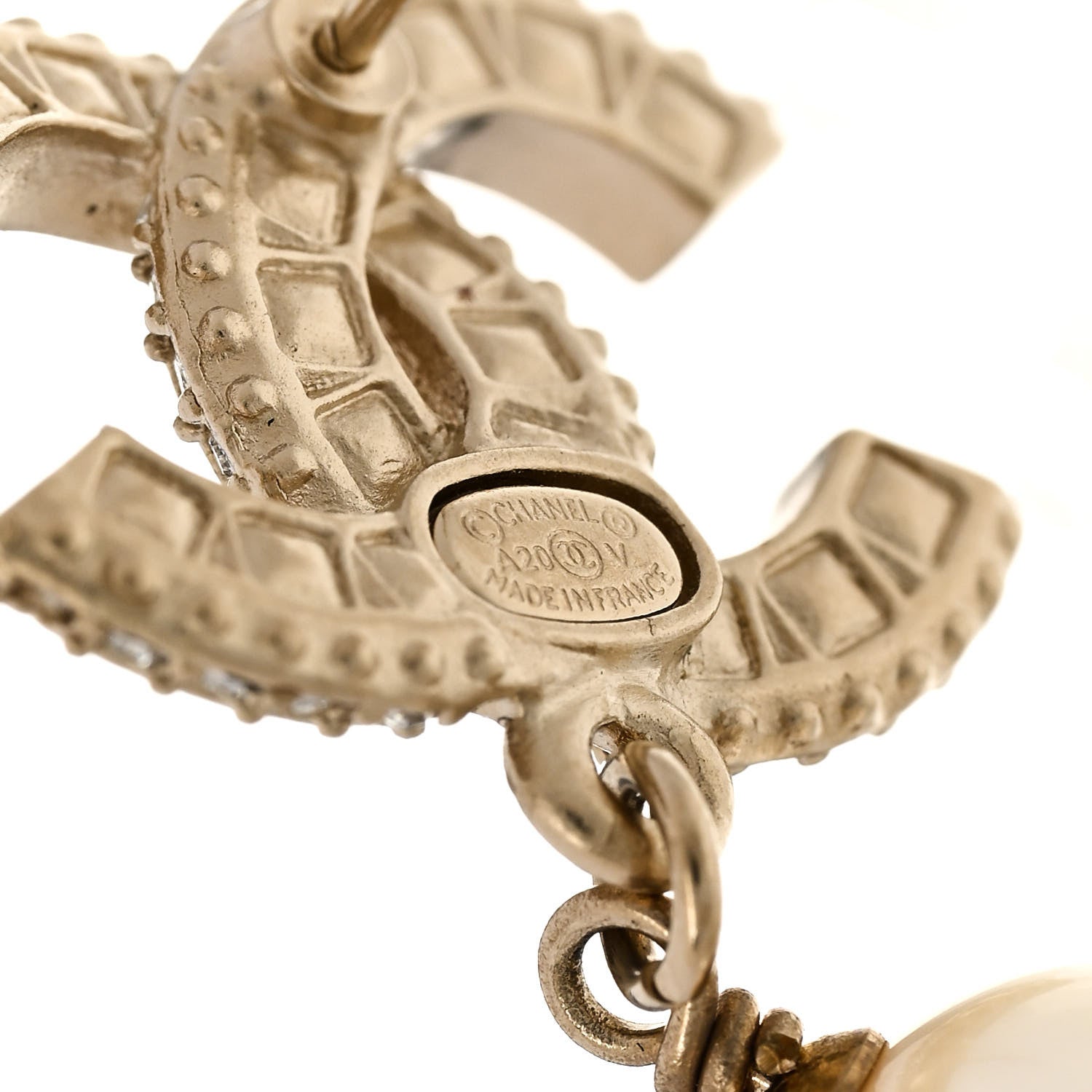 Chanel Crystal Pearl CC Drop Earrings Gold 4 of 5