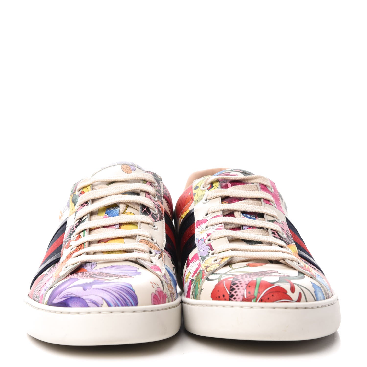 Gucci Calfskin Web Flora Snake Mens Ace Sneakers 11 White Multicolor 2 of 9