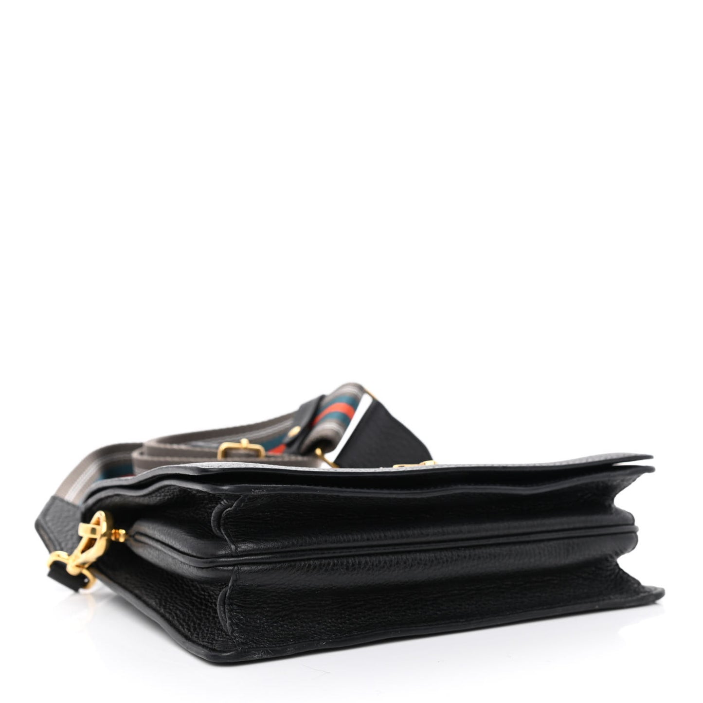 Vitello Daino Double Strap Flap Crossbody Black