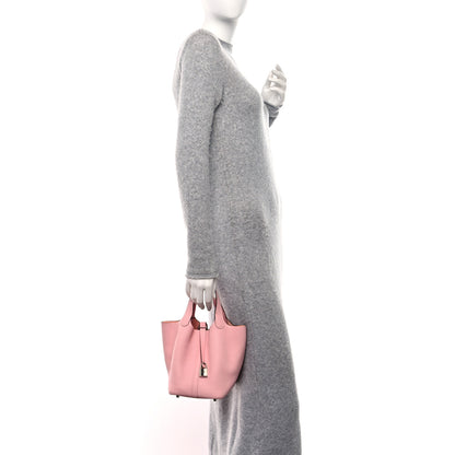 Hermes Taurillon Clemence Picotin Lock 18 PM Rose Sakura 2 of 12