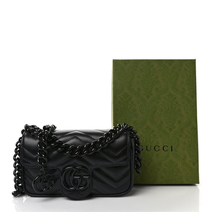 Gucci Calfskin Matelasse Monochrome GG Marmont Chain Belt Bag Black 10 of 10