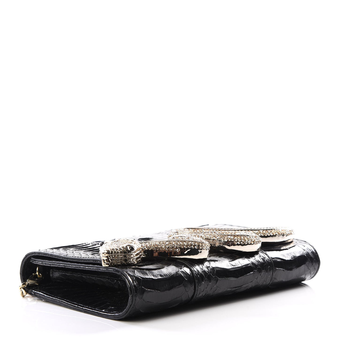 Elaphe Crystal Serpent Clutch Champagne Black