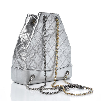 Chanel Metallic Crumpled Calfskin Quilted Gabrielle Backpack Silver 3 of 9