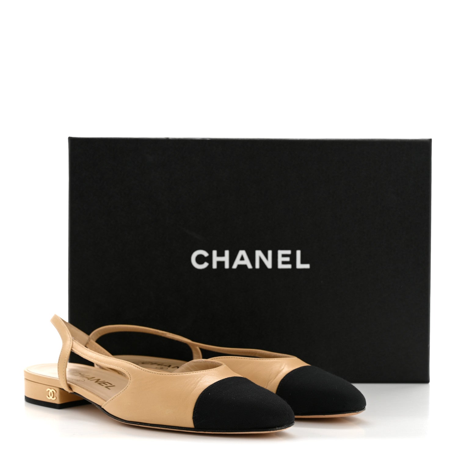 Chanel Goatskin Grosgrain Cap Toe CC Slingback Sandals 36.5 Beige Black 11 of 11