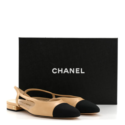 Chanel Goatskin Grosgrain Cap Toe CC Slingback Sandals 36.5 Beige Black 11 of 11