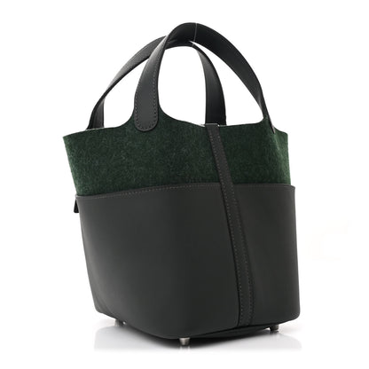 Hermes Wool Felt Swift Go Team Picotin Lock 18  Vert Fonce Vert Anglais Vert Cactus New White 3 of 11