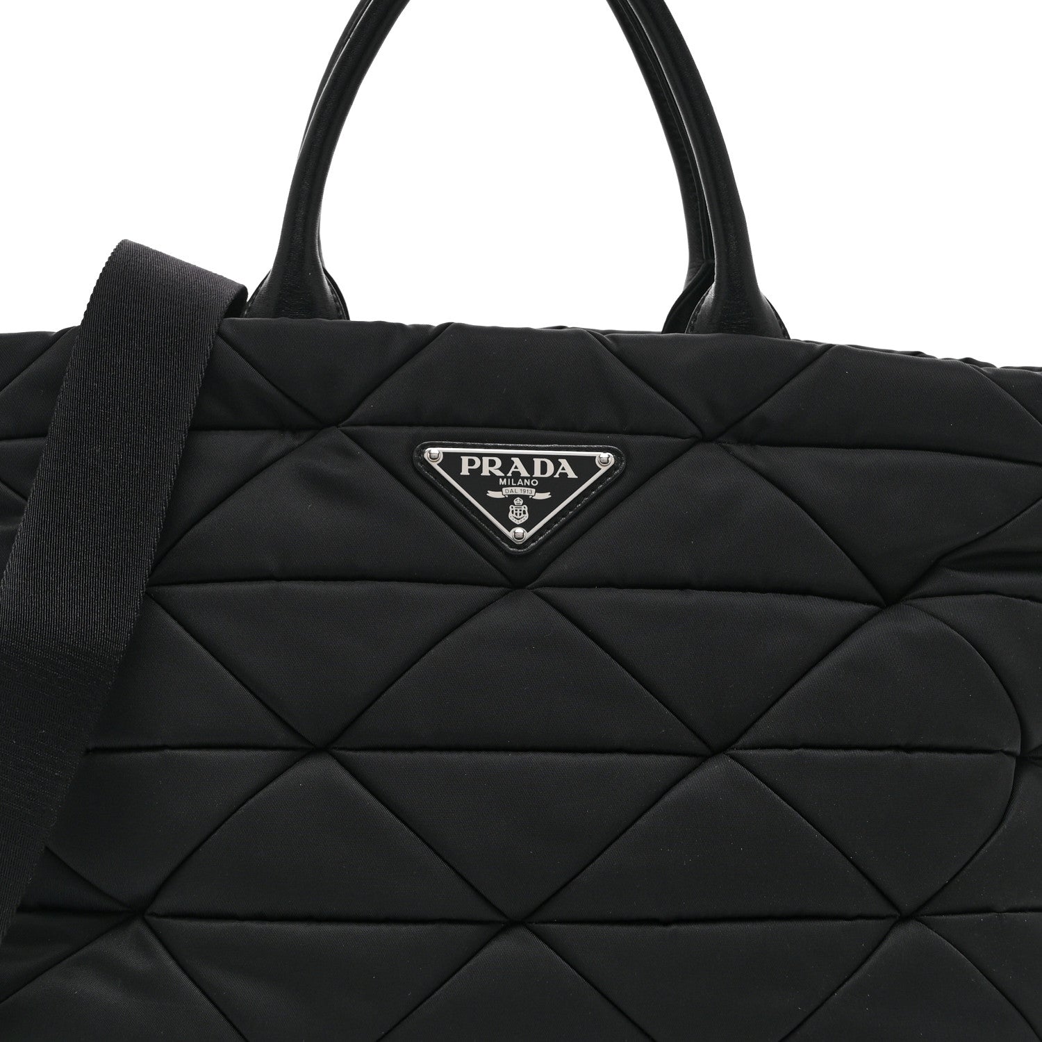 Prada Re-Nylon Nappa Triangle Quilted Padded Medium Double Handled Zip Tote Black 8 of 10