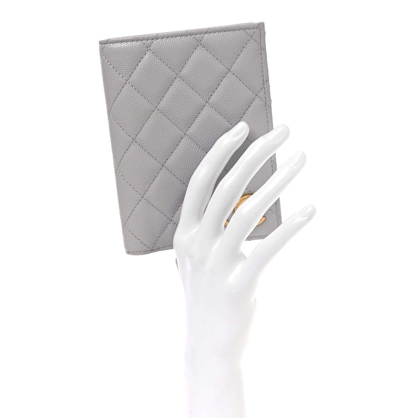 Caviar Quilted CC Passport Holder Grey