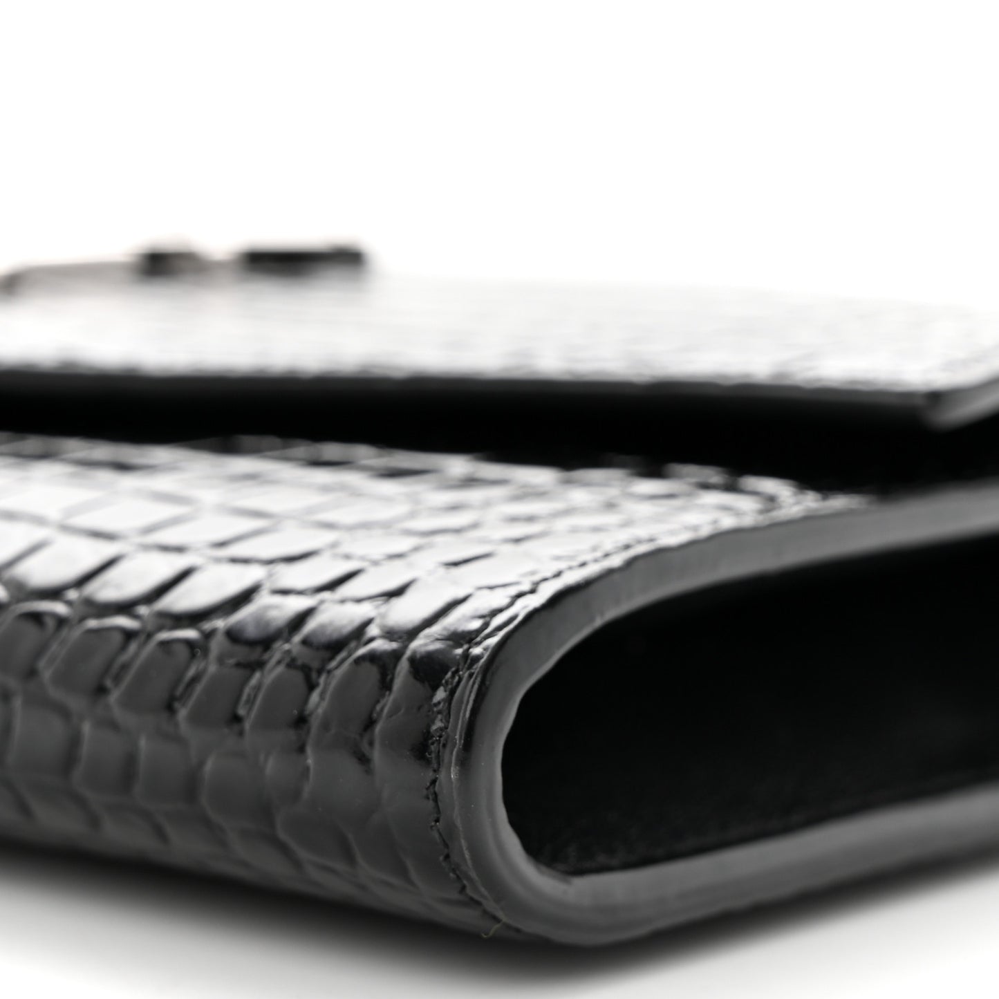 Calfskin Crocodile Embossed Monogram Uptown Chain Wallet Black