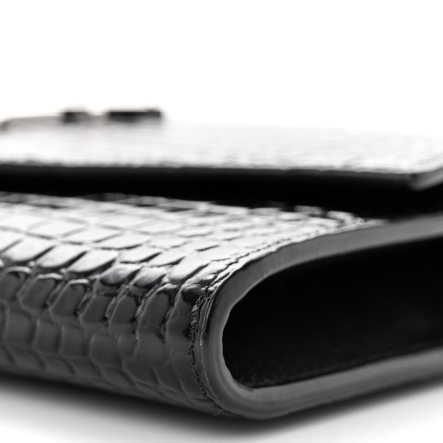 Saint Laurent Calfskin Crocodile Embossed Monogram Uptown Chain Wallet Black 11 of 12