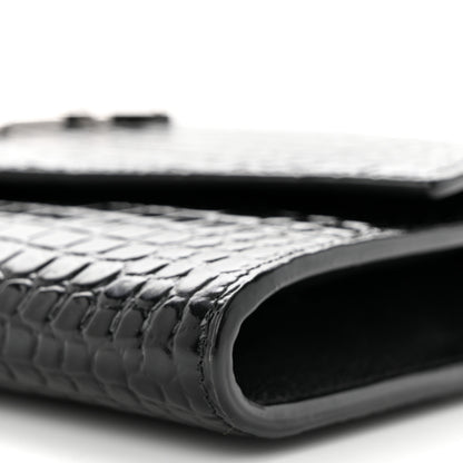 Saint Laurent Calfskin Crocodile Embossed Monogram Uptown Chain Wallet Black 11 of 12