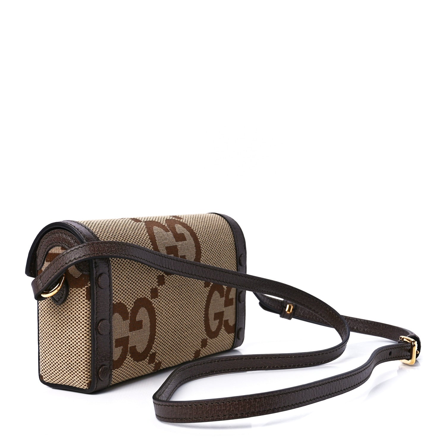Gucci Monogram Jumbo GG Textured Dollar Calfskin Mini Horsebit 1955 Shoulder Bag Camel Ebony New Acero 3 of 11