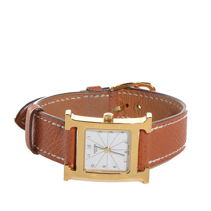 Hermes Stainless Steel Epsom 21mm Heure H Hour Quartz Watch Gold 3 of 9