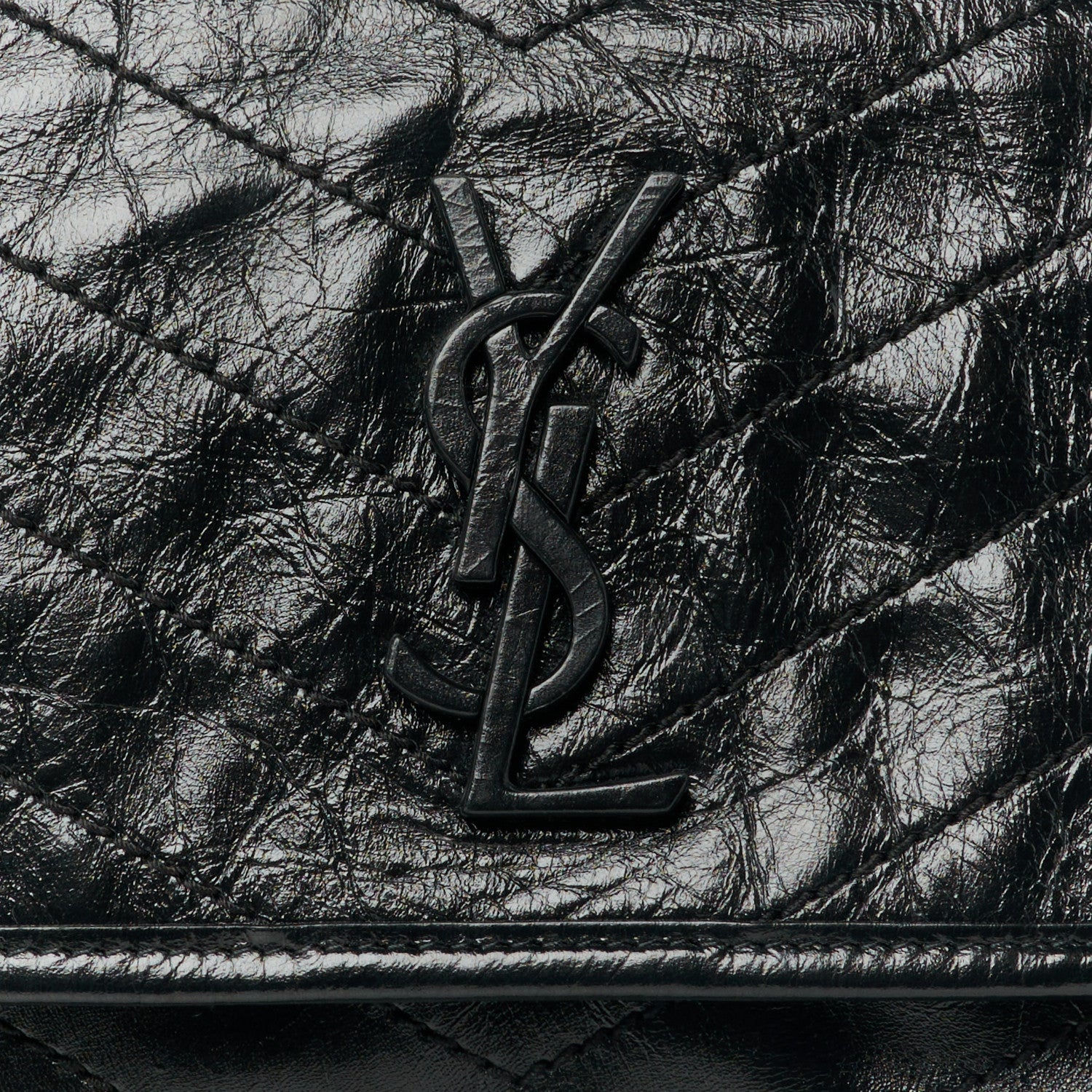 Saint Laurent Crinkled Calfskin Matelasse Monogram Medium Niki Chain Satchel Black 9 of 11