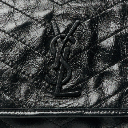 Saint Laurent Crinkled Calfskin Matelasse Monogram Medium Niki Chain Satchel Black 9 of 11