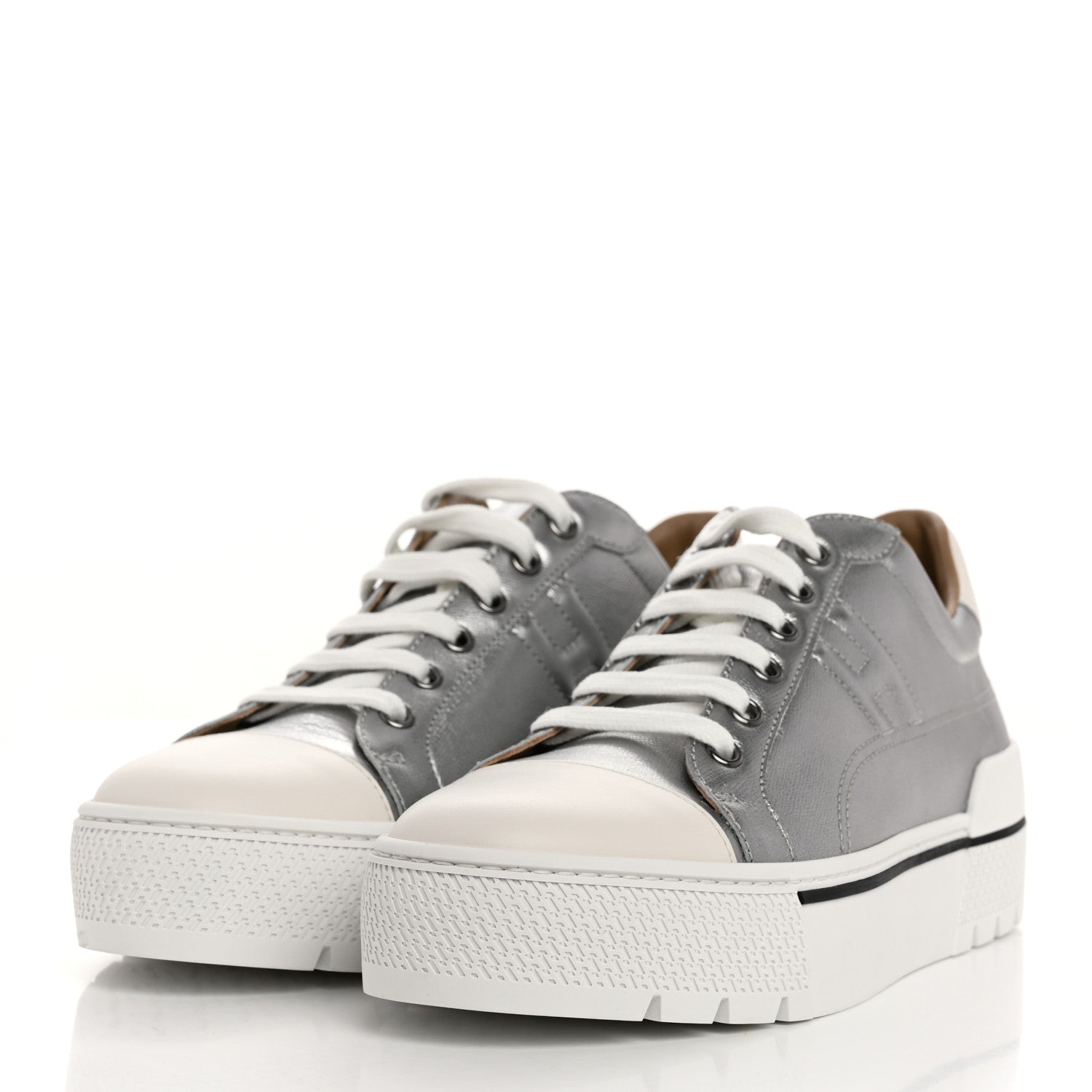Hermes Metallic Madame Calfskin Womens Voltage Sneakers 39 Gris Argente 3 of 9