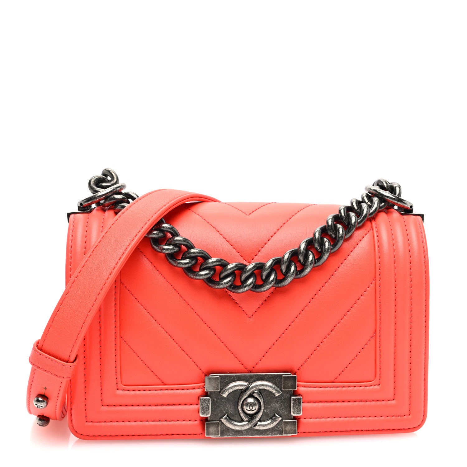 Chanel Calfskin Chevron Quilted Small Boy Flap Coral 1 of 10