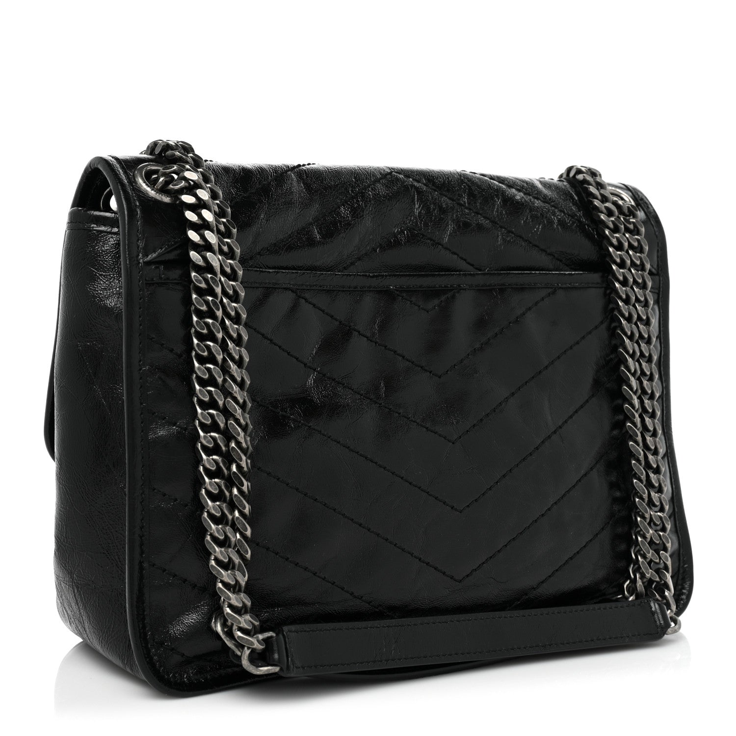 Saint Laurent Crinkled Calfskin Matelasse Monogram Medium Niki Chain Satchel Black 3 of 9